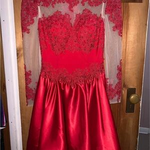 Elegant Red Lace and Satin Dress